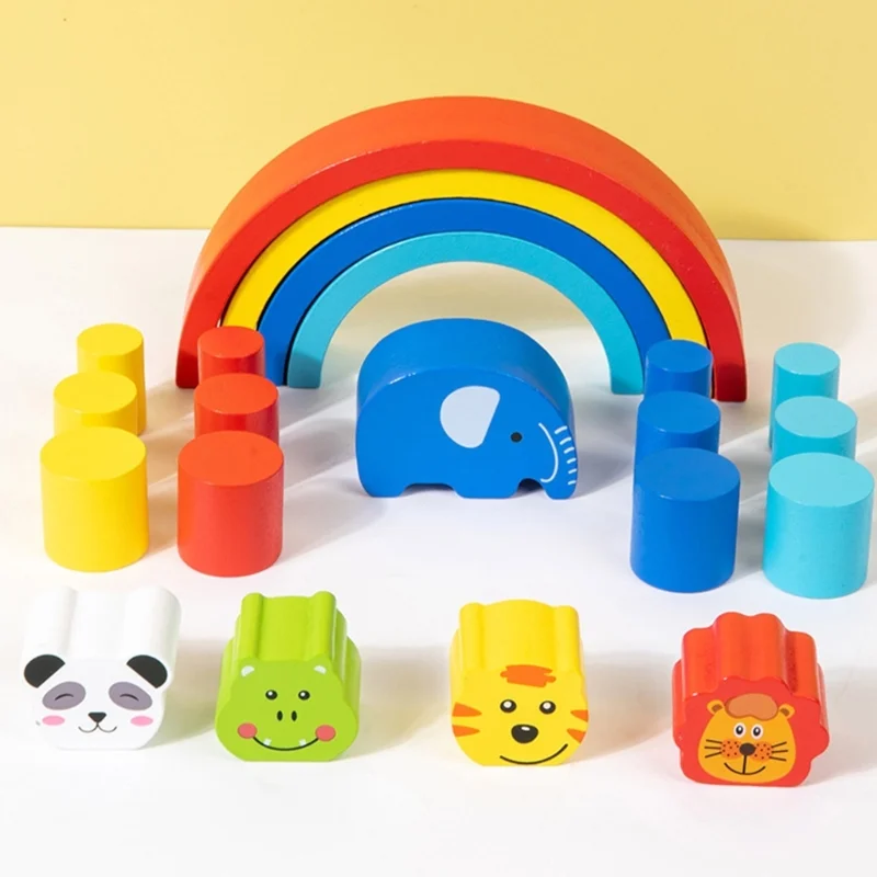 

Rainbow Stacker Nesting Puzzle Tunnel Stacking Game Montessori Baby Wooden Building Blocks Toddler Toy Animal Balancing Block