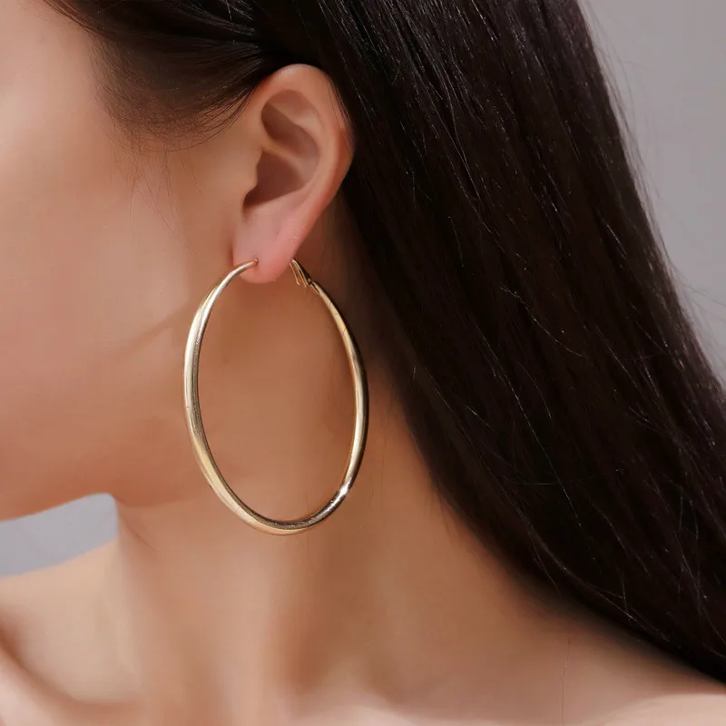 

VAGZEB New Large Hoop Earrings Exaggerated Smooth Big Circle Earrings for Women Punk Jewelry Gold Color Boucles d'oreilles