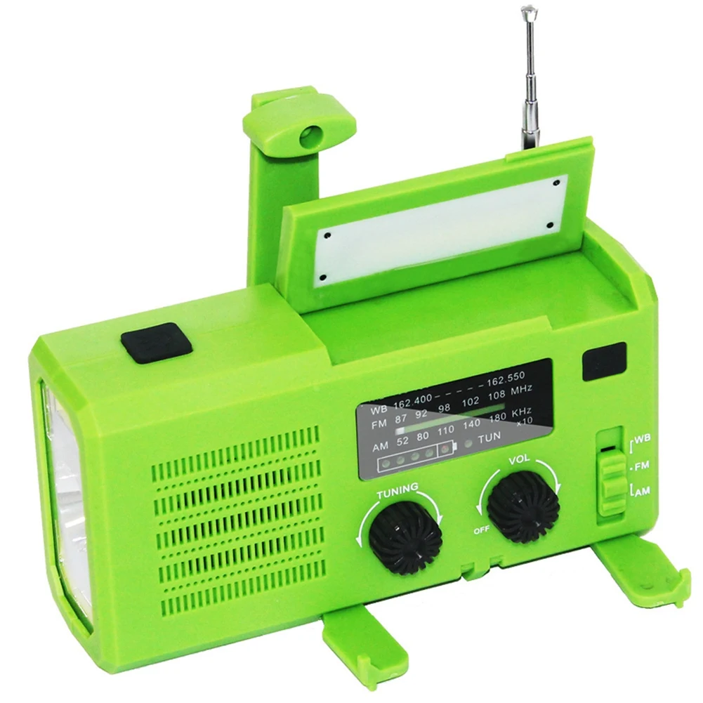 

На солнечных батареях портативное радио ручное аварийное зарядное устройство для телефона, AM/FM/WB SOS 4000MAh COB сигнализация фонарик радио (зелен...