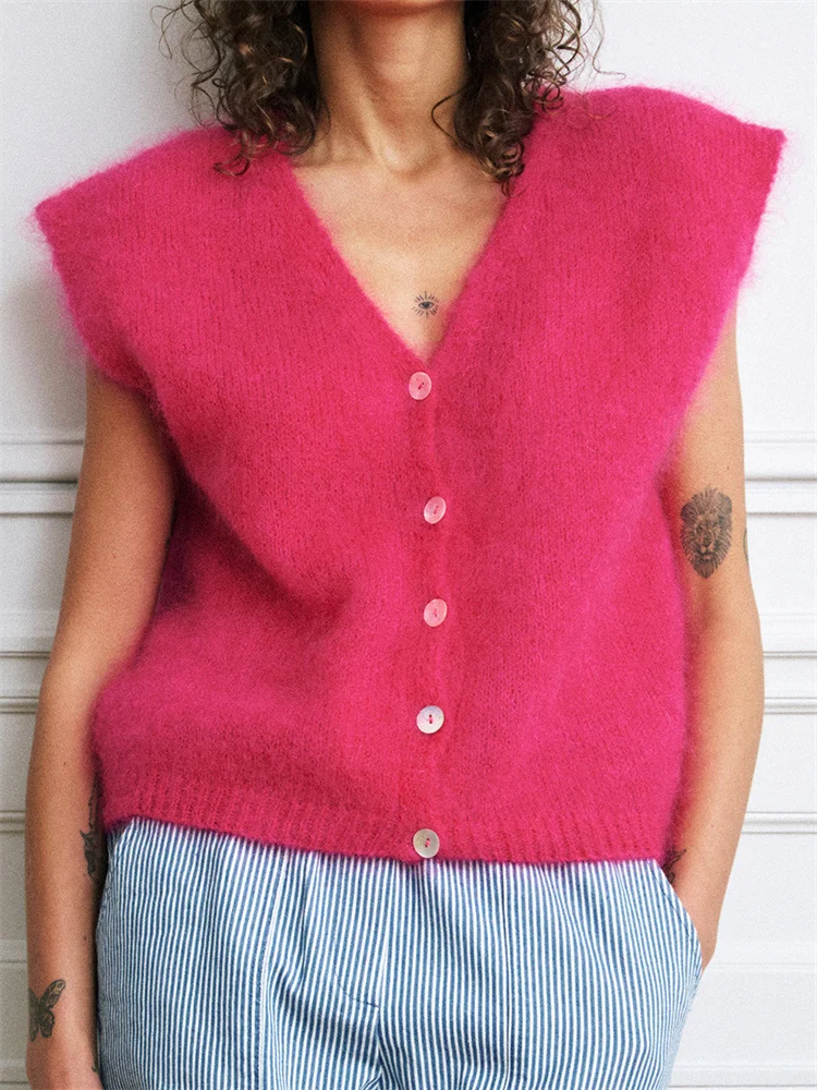 CHRONSTYLE женский вязаный свитер жилет элегантный меховой без рукавов на пуговицах