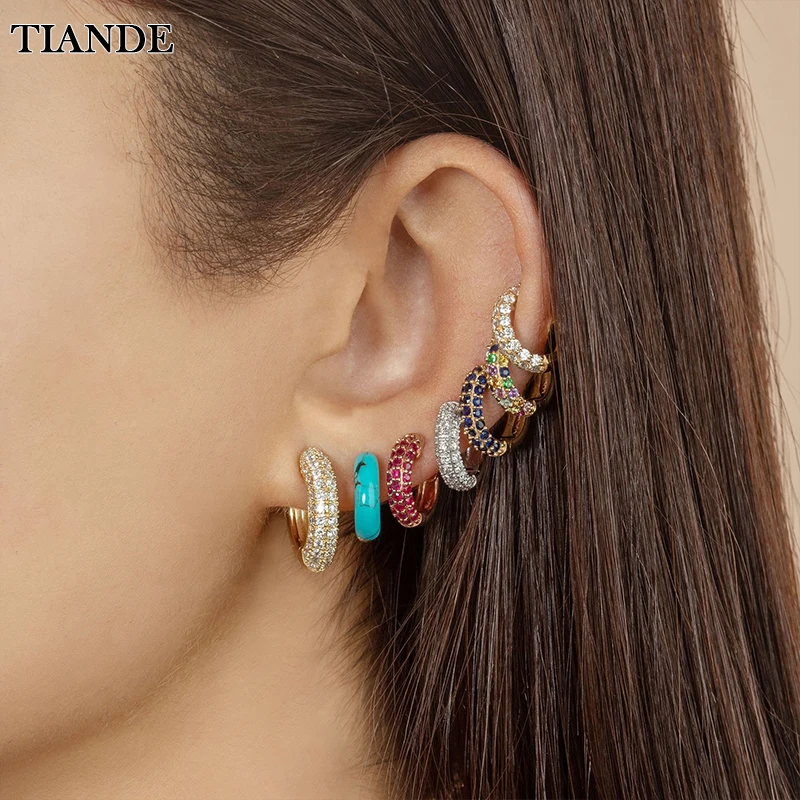 

TIANDE Silver Gold Filled Hoop Earrings for Women Rainbow Zircon Tragus Piercing Huggie Earring Women's Jewelry 2022 Wholesale