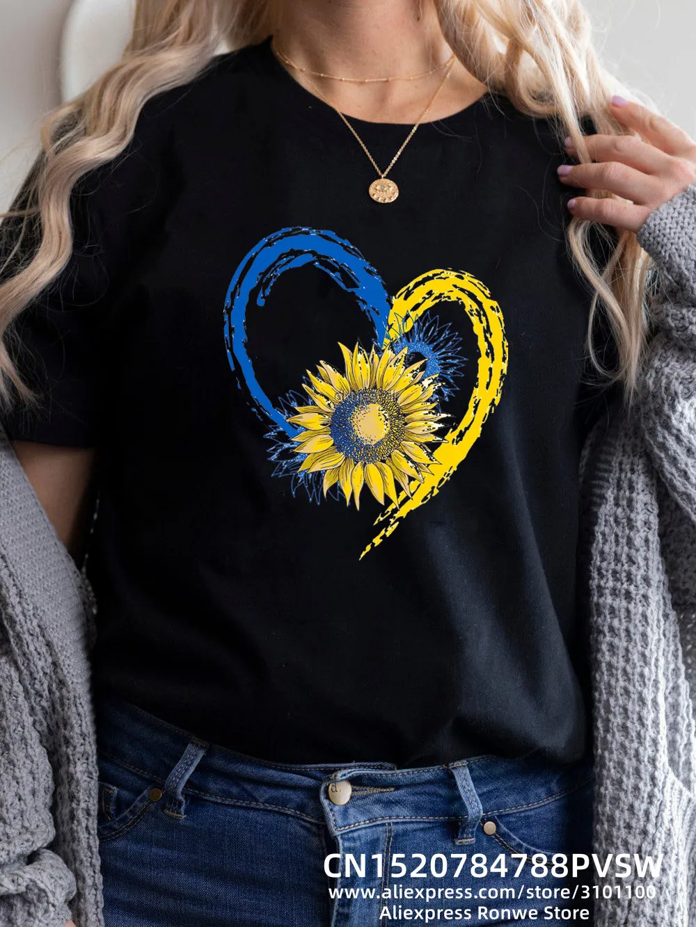 

Heartbeat Sunflower Blue Yellow Women Print T-shirt Girl Y2K Short Sleeve Tee Tops Lady 90S Sweetshirts Female Harajuku Clothing