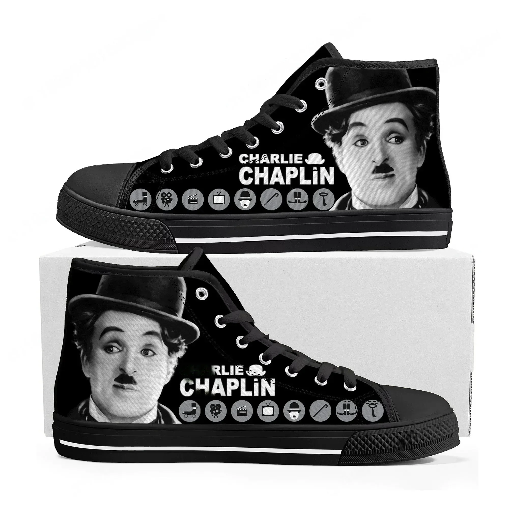 Фото Кроссовки Charlie Chaplin High Top для мужчин, женщин и подростков, высококачественные кеды из канваса, повседневная обувь для пар, обувь на заказ №1