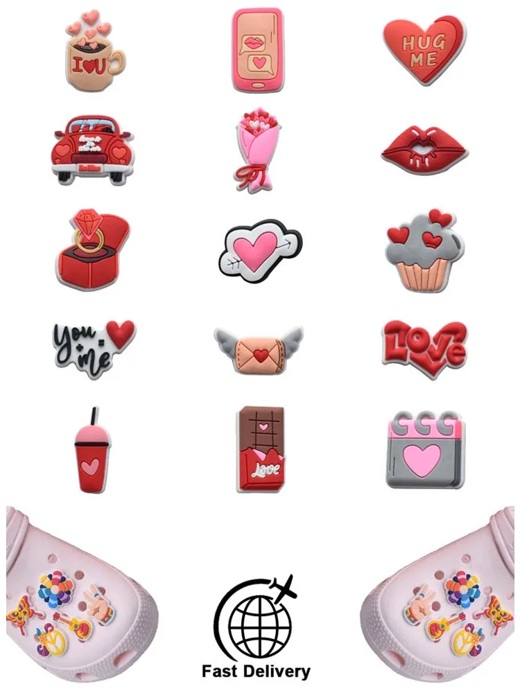 

1Pcs PVC Wedding Valentine for Croc Charm DIY Shoes Accessories Badge Women Clogs Buckle Kids Pins Decoration Jeans Wristbands
