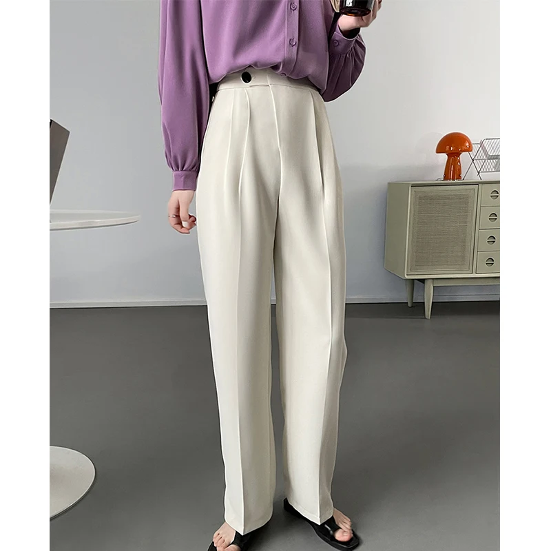 

Fashion High Waist Women's Suit Pants Loose Casual Solid Straight Pants Look Thin Elegant Ladies Trousers 2022 New
