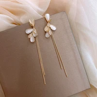minar stylish sparkly rhinestones opal long dangle earrings for women gold color alloy geometrical tassel earring korean jewelry