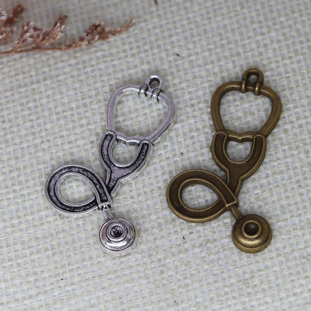

10pcs Stethoscope Surgeon Charms Medical Nurse Tool Pendant Antique Silver Bronze Plated for Key Chains Jewelry Making 23x41mm