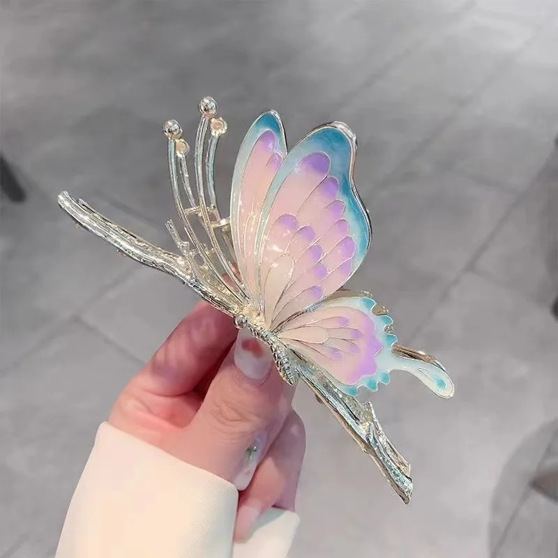 Fashion Elegant Painted Butterfly Hairpin Hair Accessories for Women Gifts Back of The Head Shark Grab Clips Headdress Jewelry
