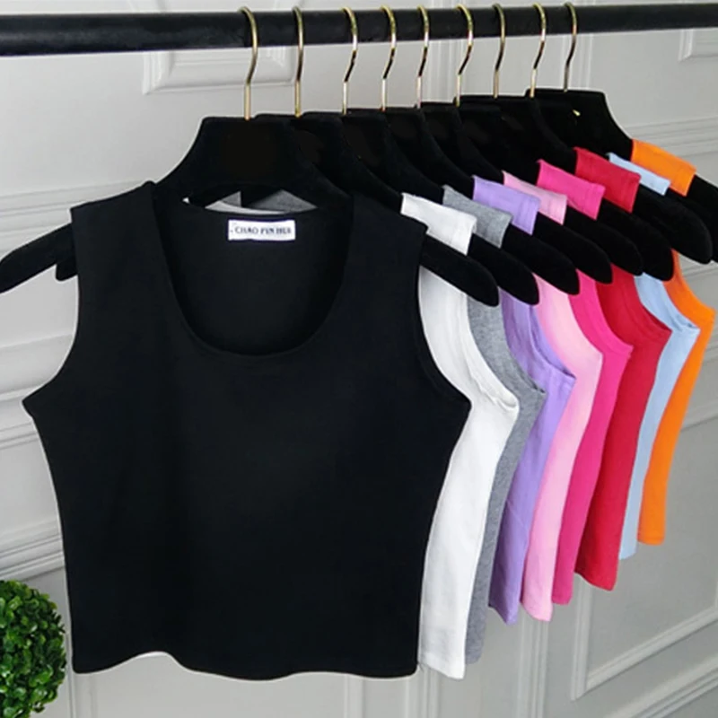 

Fashion Sexy Women Round Neck Pure Color Patchwork Crop Tops Sleeveless Tank 2022 Casual Summer Ladies Slim Vest