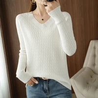 knitwear womens loose sweater korean version all match thin twist v neck pullover spring autumn lazy new fashion bottoming shir
