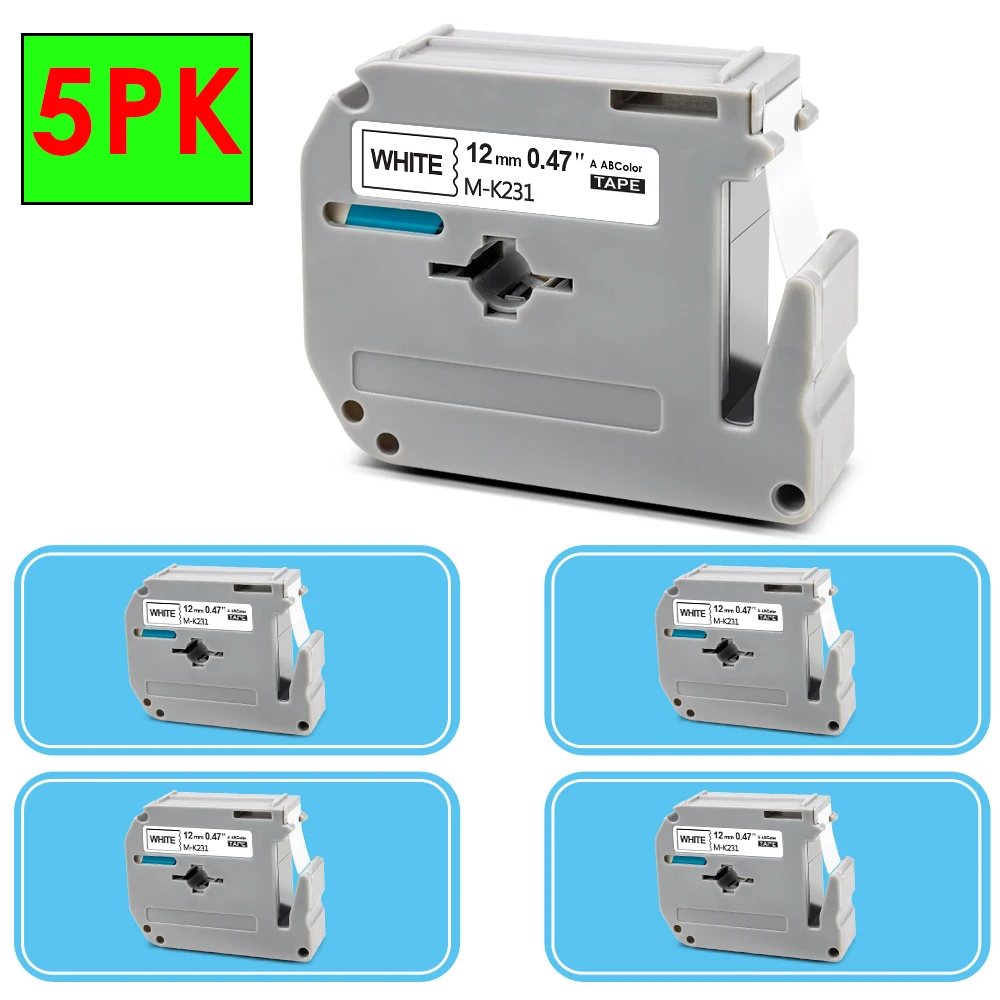 

5PK MK-231 Label Replace for Brother MK231 MK 231 M-K231 Label Tape Black on White for Brother PT-70 PT-80 PT-90 Label Printer