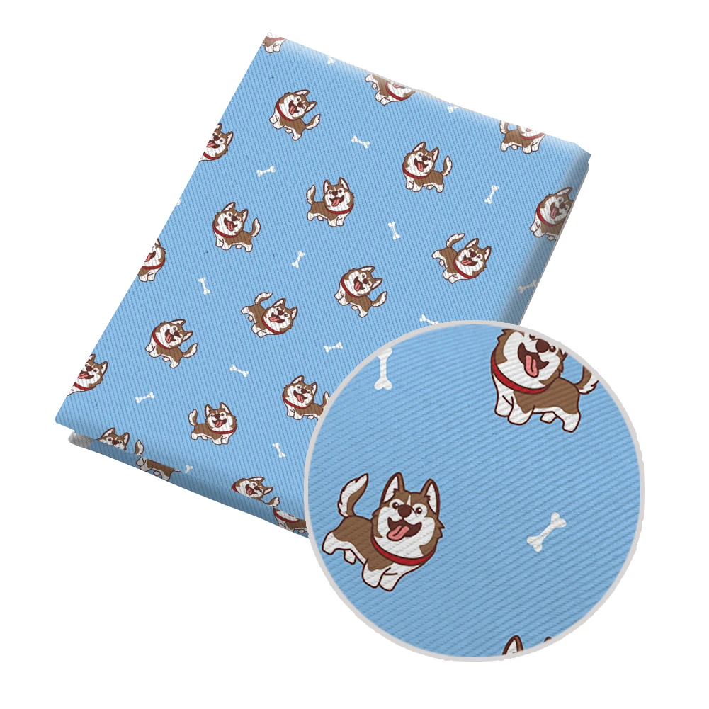

50*145CM Cute Cartoon Dog Patchwork Printed Polyester Fabric Twill Fabric for Hair Bow Bags Shoes Crafts Material