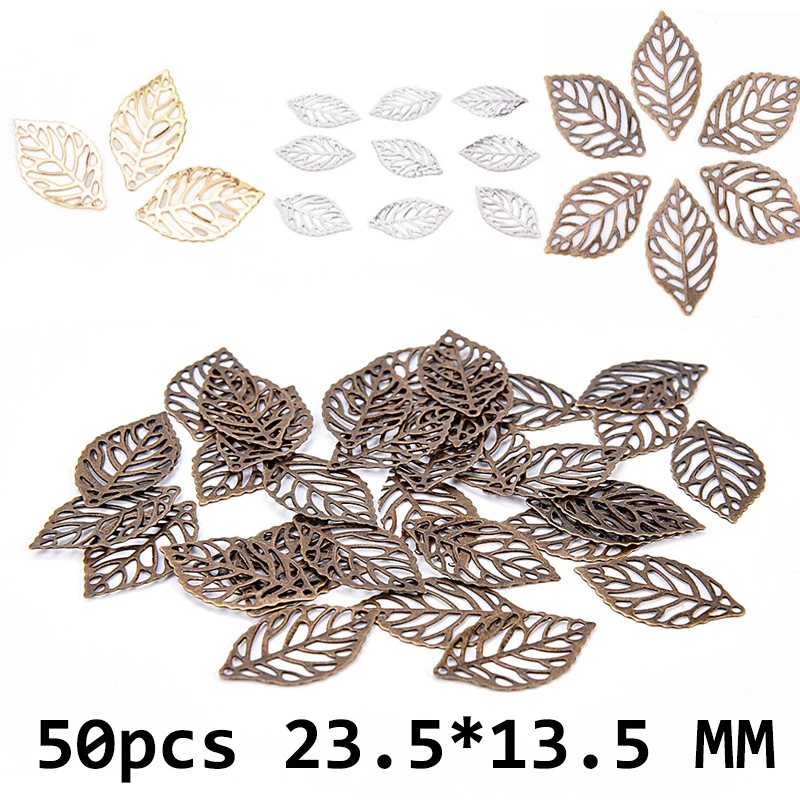 

50 Pcs Leaves Filigree Crafts Hollow Embellishments FindingsMetal Crafts Connector Ornaments DIY Jewelry Accessories