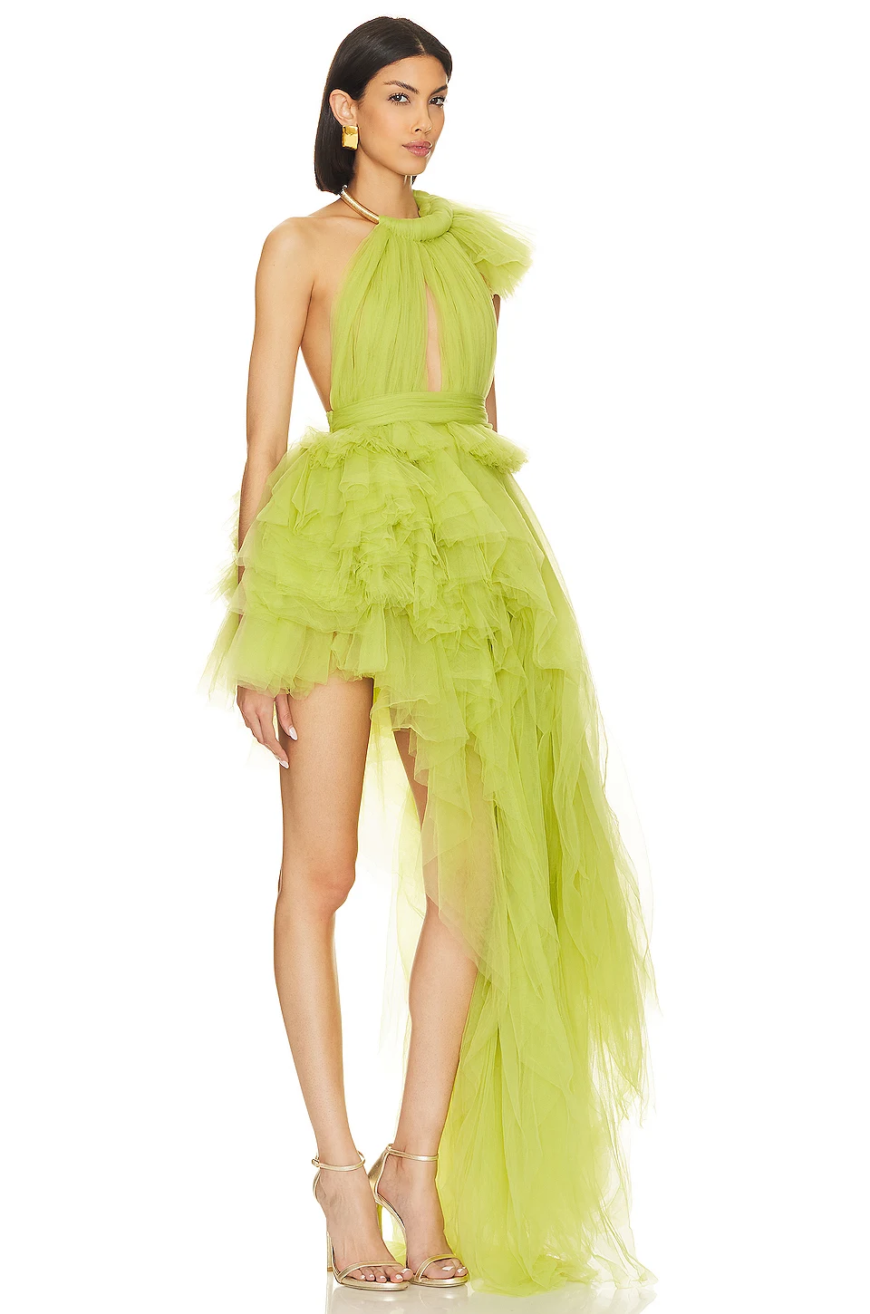 Модное мятно-зеленое асимметричное длинное Тюлевое Платье макси с открытой