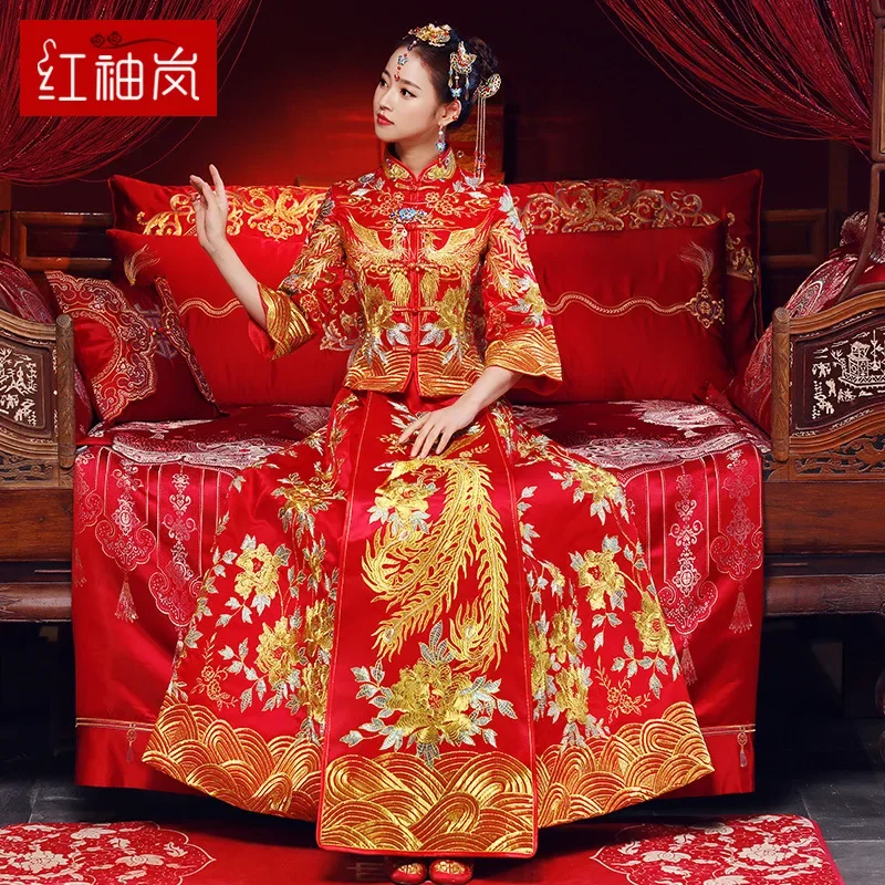 

Wedding Dress Female Xiuhe Clothing Family New Spring and Summer Chinese Wedding Dress Slim-fit Dragon and Phoenix Coat Toast
