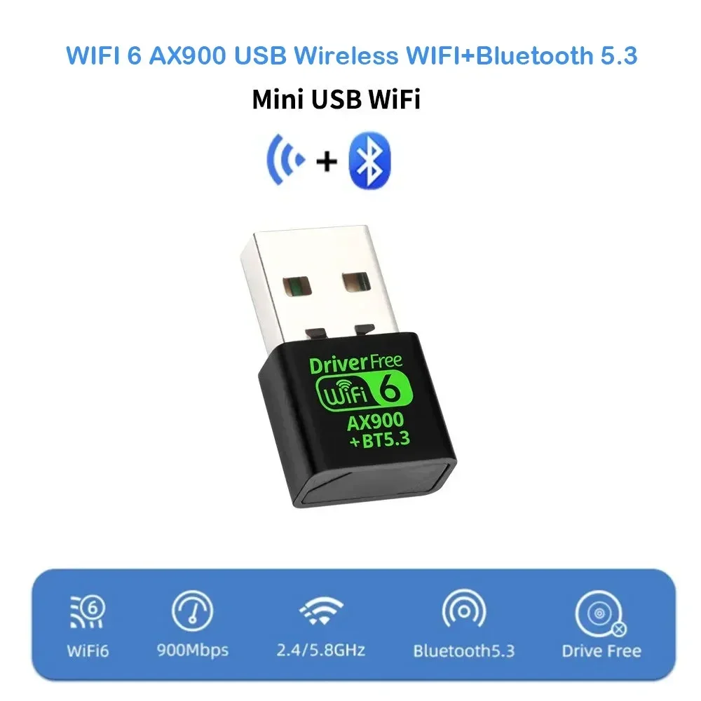 AX900 USB WiFi 6 Bluetooth 5.3 Адаптер 2в1 Dongle Двухдиапазонный 2 4G и 5 ГГц Сеть Беспроводной Wlan
