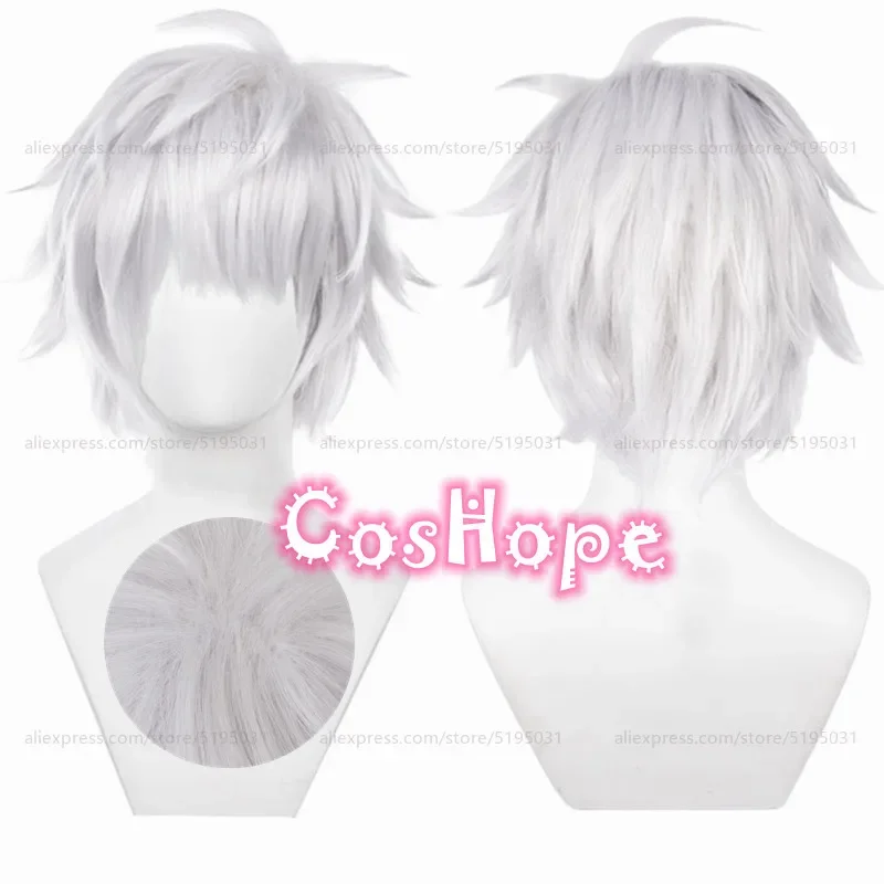 Satoru Gojo Косплей Парик 32 см Короткий Пушистый Серебристо-Белый Аниме Парики