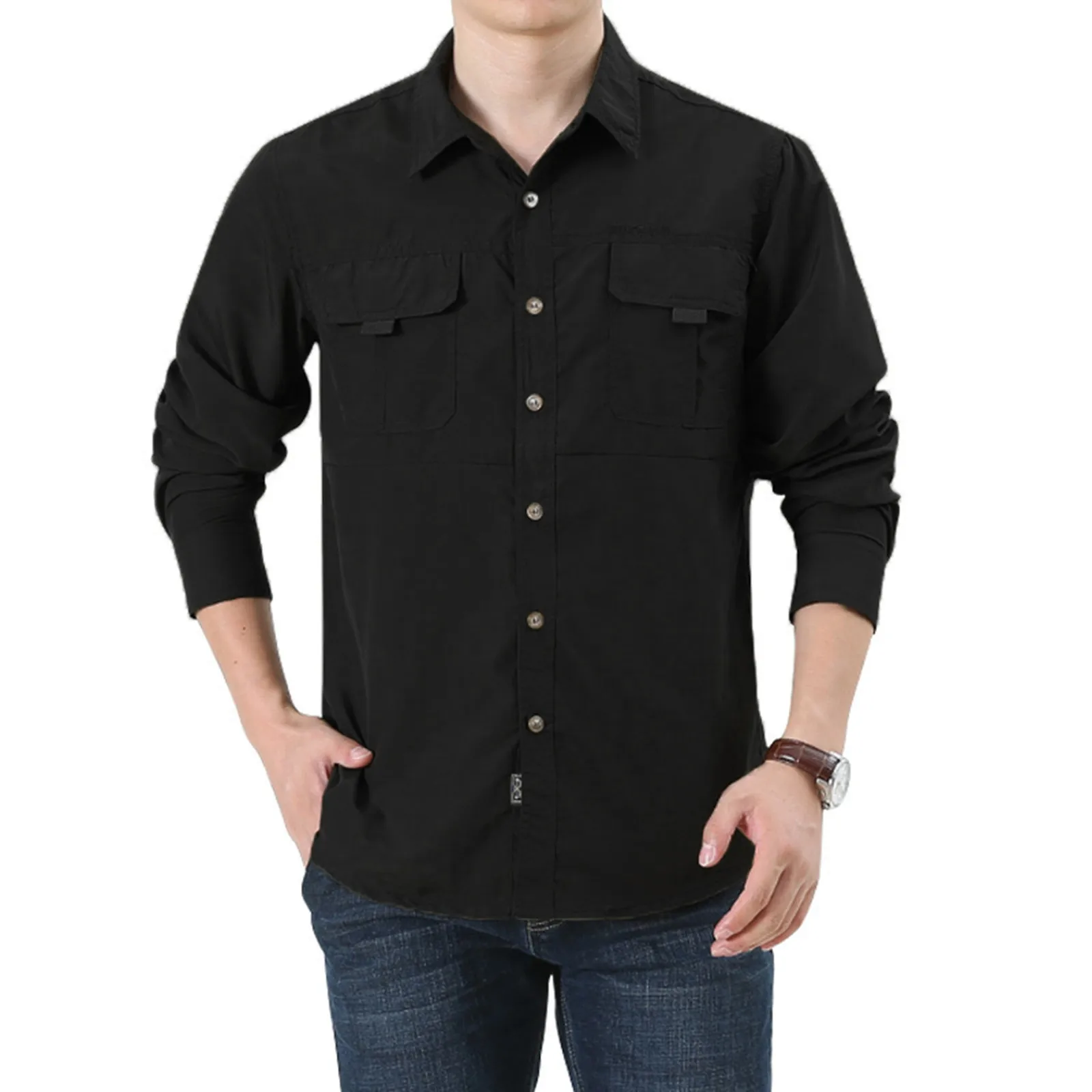 

Men'S Solid Color Shirts Long Sleeve Blouses Travel Work Shirt Button Down Tops Workwear Business Wear Office Camisas De Hombre