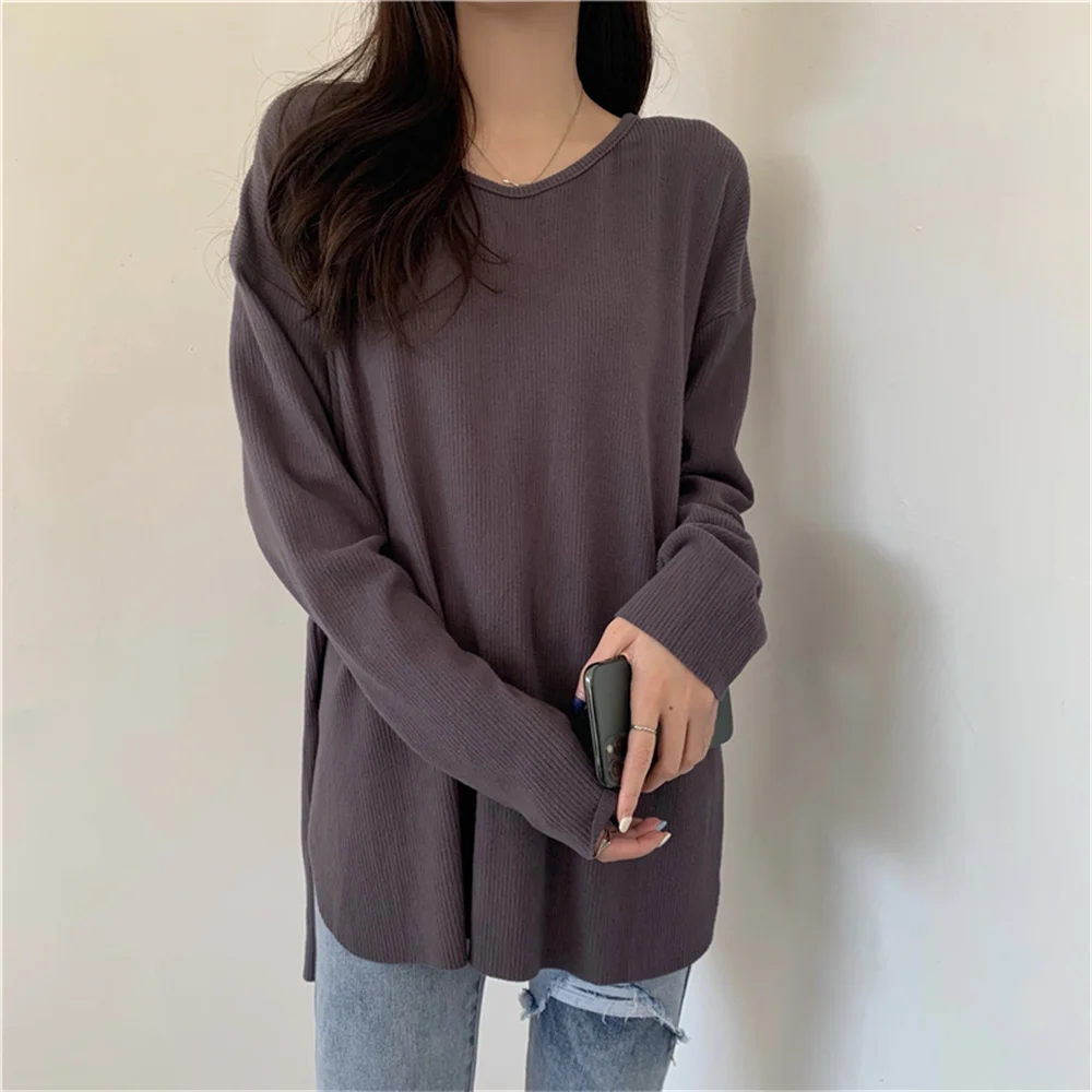 

Alien Kitty Loose T-Shirts Thicken Women Autumn 2022 Full Sleeve Solid Fashion Casual Office Lady New Slim Mid-Length Tees