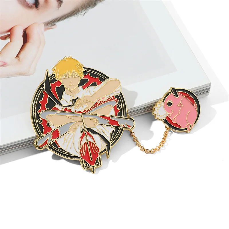 Мужская брошь с изображением цепной пилы японская манга значок аниме Kawaii жесткая