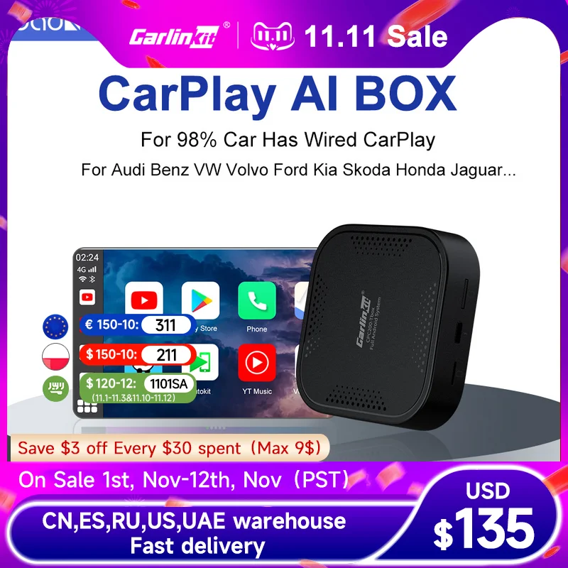 

Carlinkit 3 CarPlay Ai Box Android 9.0 беспроводной CarPlay aa беспроводной Android авто для Audi Benz Bmw Mazda Toyota Netflix TV 4G LTE