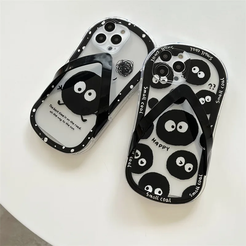 

Creative Slippers Cartoon Cute Black Coal Ball Phone Case Cover for IPhone 11 12 13 Pro Max Shockproof Case for IPhone 13 Cases