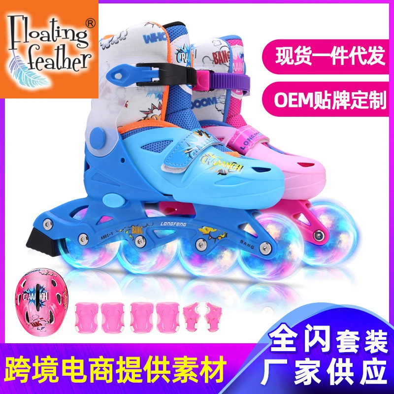 

Skates For Kids Skates Shoes Wheels Roller SkateKids Boys Skate Adjustable Roller Skates ElasticPU Inline Rollers Size 27-38