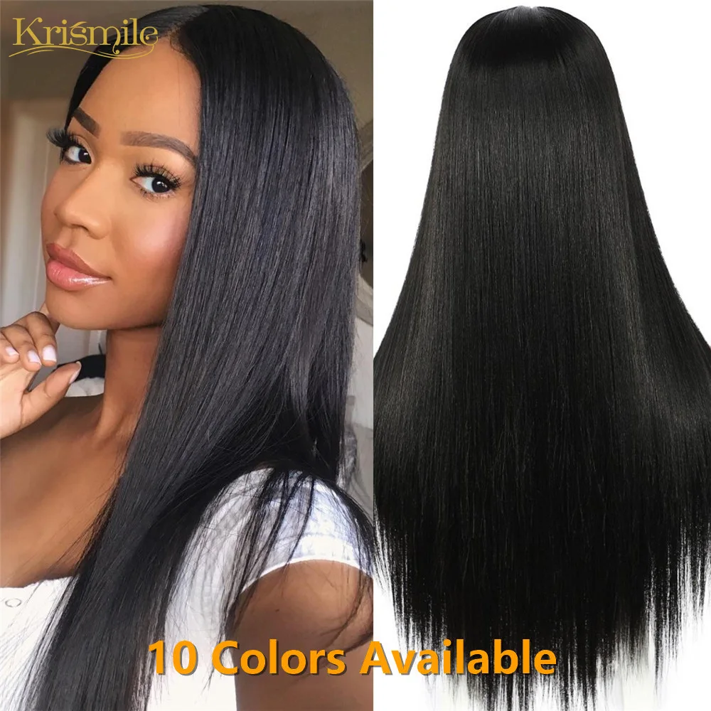 

Krismile Synthetic Lace Wigs For Black Women Long Straight Futura Hair Brown White Blonde Red Burgundy Purple Blue Daily Makeup