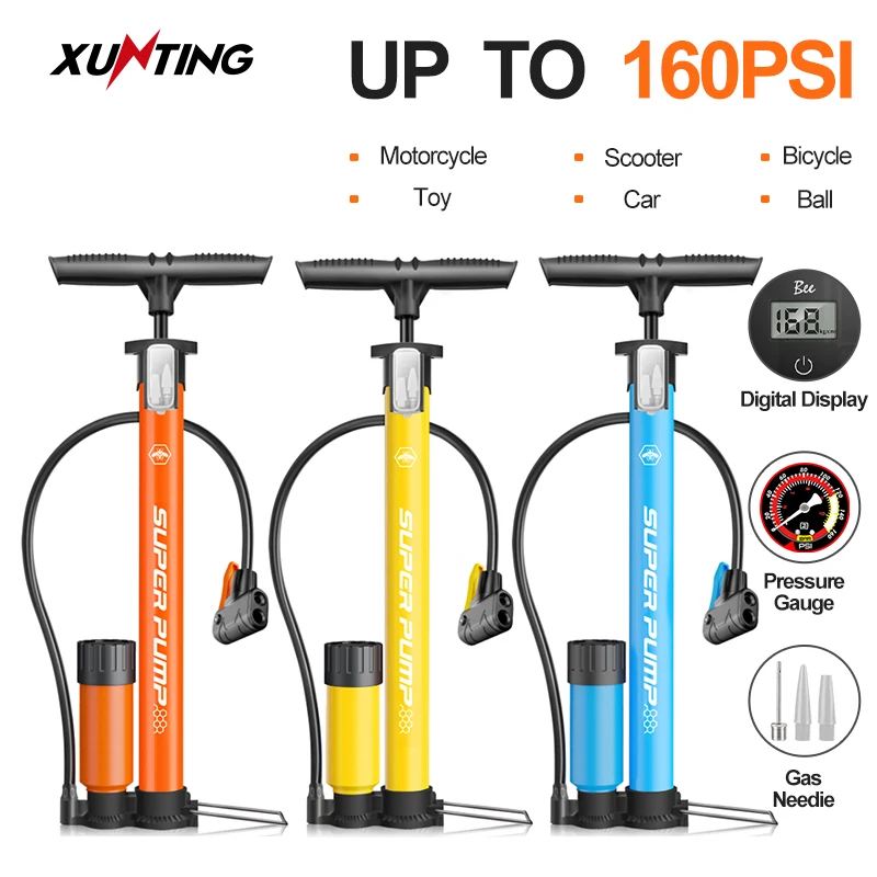 

Xunting Bike Pump MTB Ball Inflator Bicycle Floor Pumps with Pressure Gauge for Presta&Schrader Valve Max 160PSI Bicycle Pump