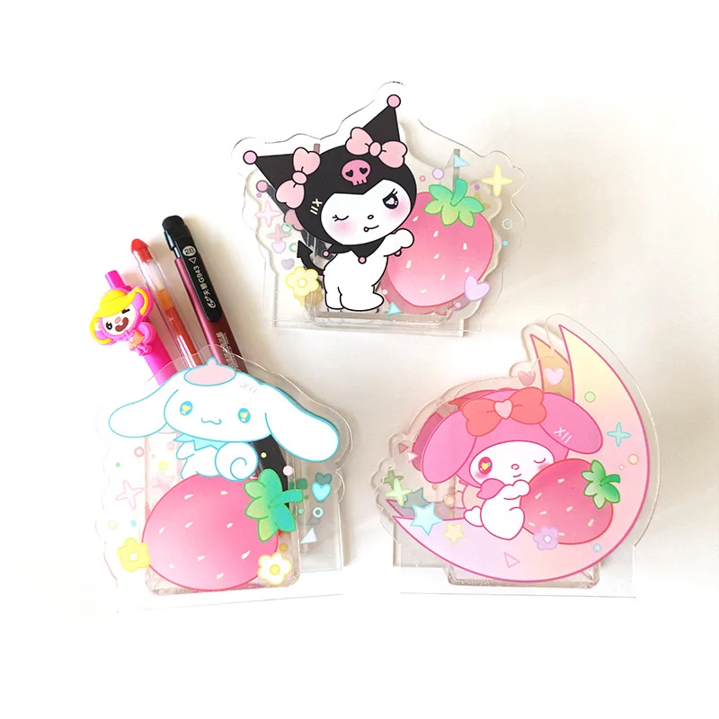 

10 pcs/lot Transparent Acrylic Cat Dog Strawberry Pen Holder Cute Desk Storage Box Stationery School Office Supplies Kids Gift