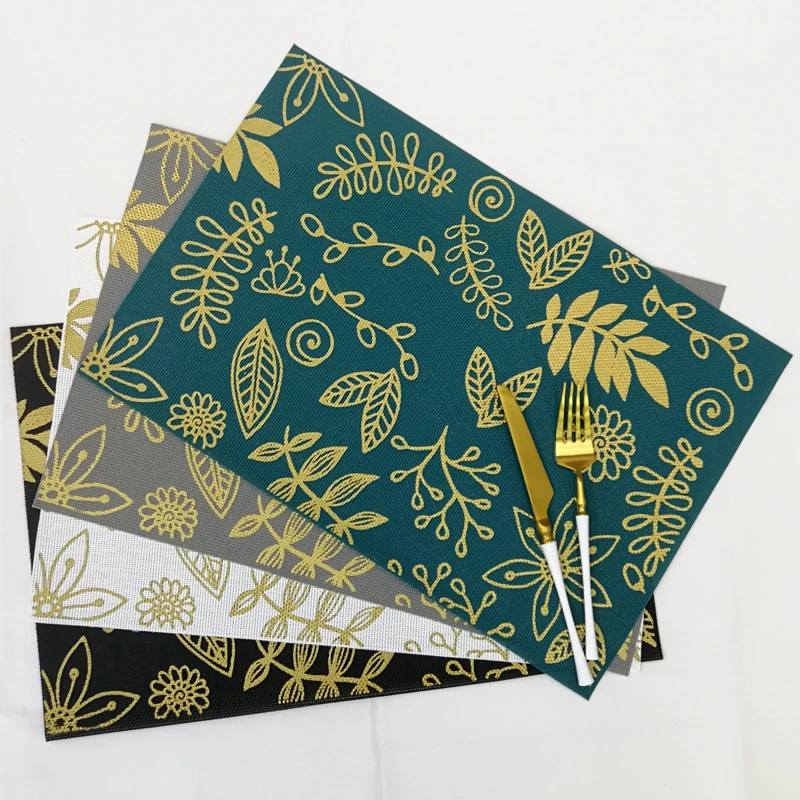 

42x32cm Creative Gold Print Linen Table Mat Heat Resistant Placemat For Table Drink Cup Coaster Home Decor Kitchen Accessories