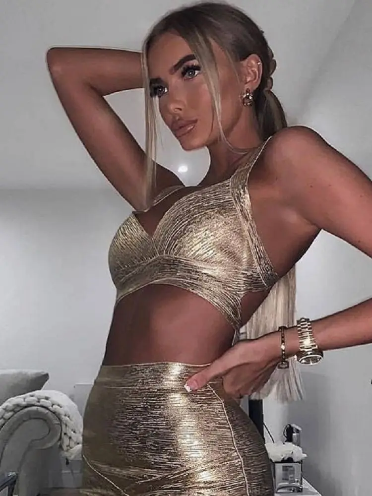 BEAUKEY сексуальный короткий металлический бандажный кроп-Топ HL женский жилет