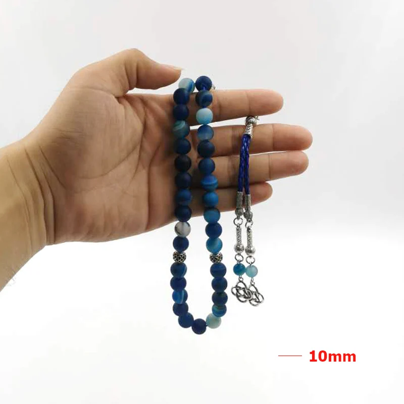 Tasbih 2021 натуральный агат камень молитвенные бусины синий Misbaha 33 постоянно