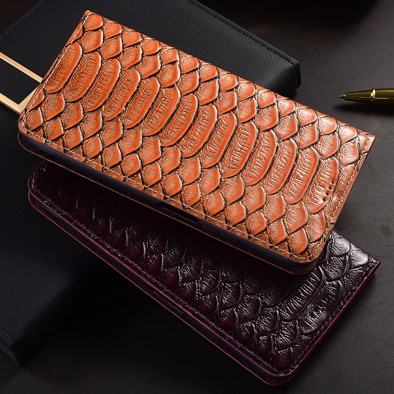 Чехол-книжка из натуральной кожи Python для Samsung Galaxy M55 M53 M52 M51 M33 M32 M31 M31s M30 M23 M22 M21