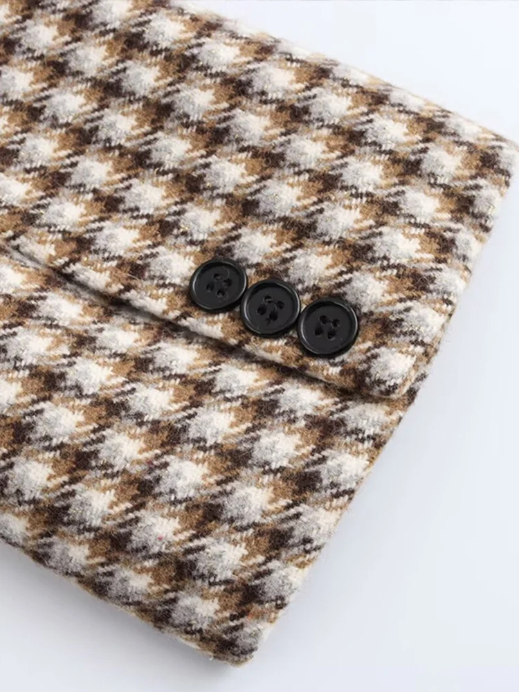 Шерстяные пальто в клетку с отложным воротником стиле ретро женские элегантные