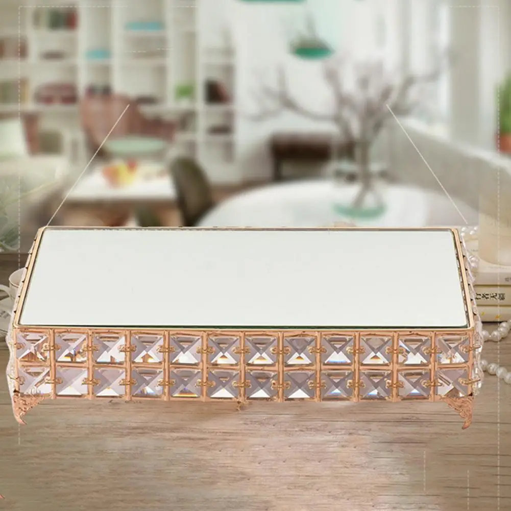 

Dessert Tray Retro Design Perfect Gift Sparkling Faux Crystal Metal Mirror Decorative Fruit Stand Fruit Tray for Kitchen