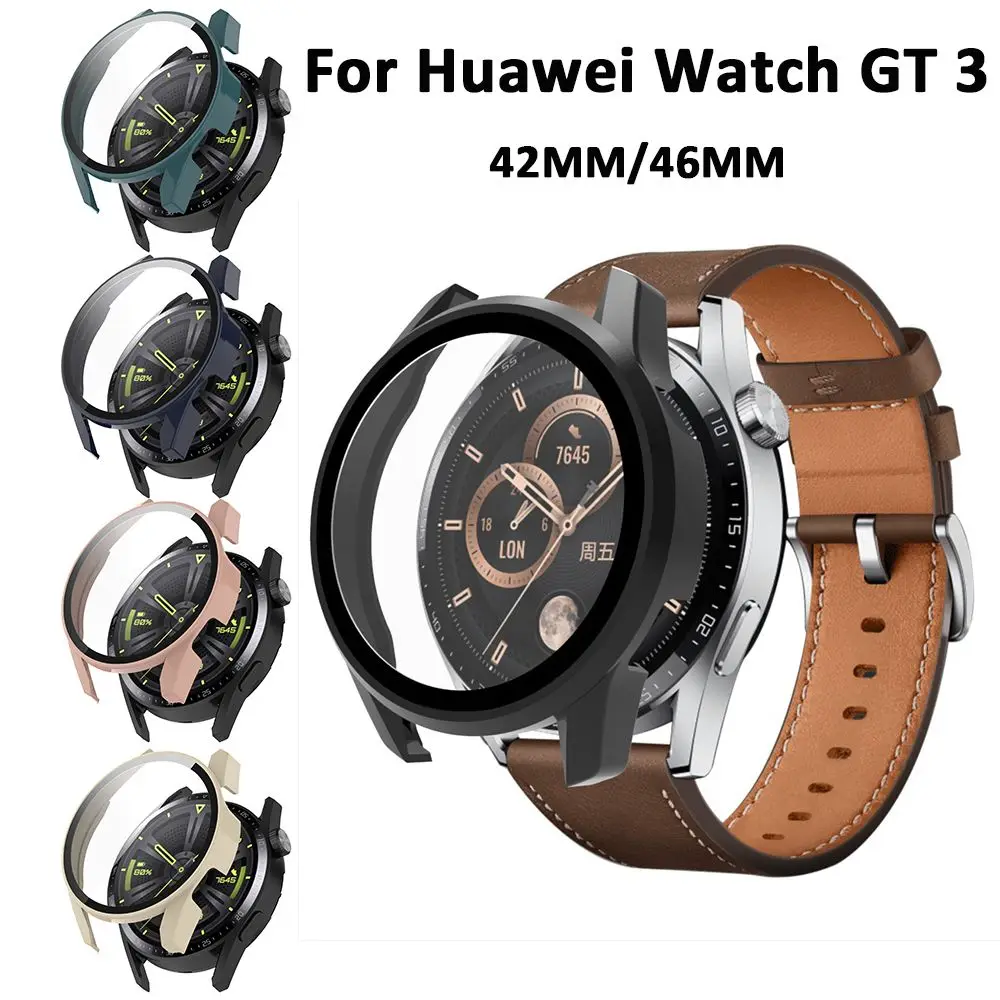 

New Full PC Protective Case For Huawei Watch GT3 Screen Protector Cases Cover + Tempered Glass Film Clear Watch Accessories