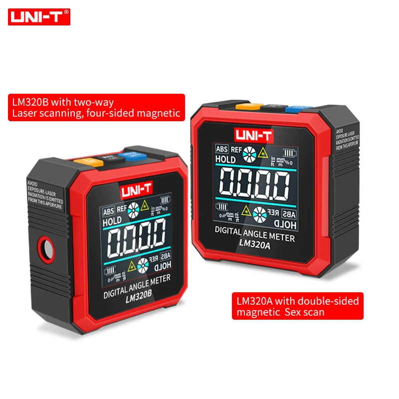 

UNI-T LM320A LM320B Electronic Angle Meter Digital Protractor Magnetic Inclinometer Angle Tester Bevel Box Backlight