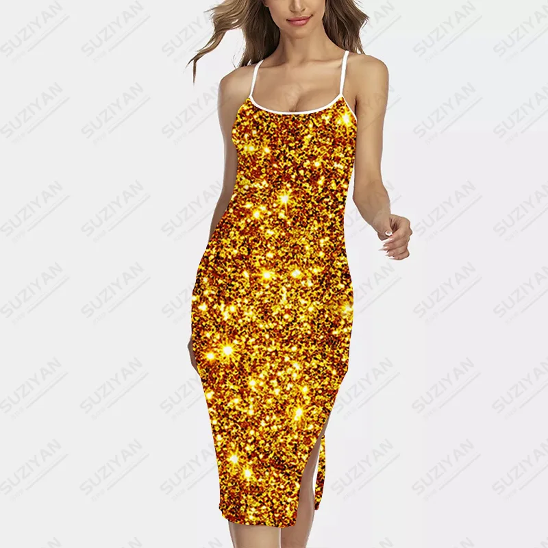 

Split Dress Elegant Spaghetti Strap Fashion 2022 Golden Backless Slip Long Dresses Pencil Dresses Bodycon Slim Slip Dress