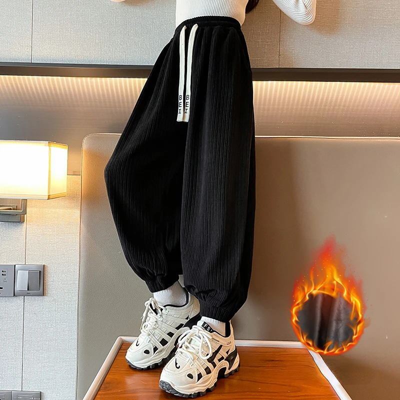 

Girls Winter Fleece Sweatpants Loose Casual Elastic Waist Kids Warm Trousers 10 12 Years 2023 New Teenage Children Thicken Pants