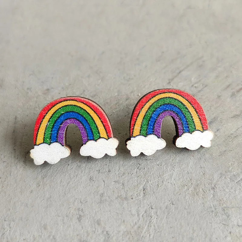

Rainbow Book Apple Pencil Wood Stud Earrings for Students Back to School Gift Wholesale Jewelry Wooden Studs Earrings