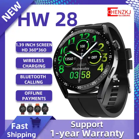 Умные часы HW28 мужские/женские, оригинальные Смарт-часы с NFC HD 1,39 дюйма, голосовым помощником, Bluetooth-вызовом, спортивные Смарт-часы Pk Huawei Iwo3 GTS2 ...