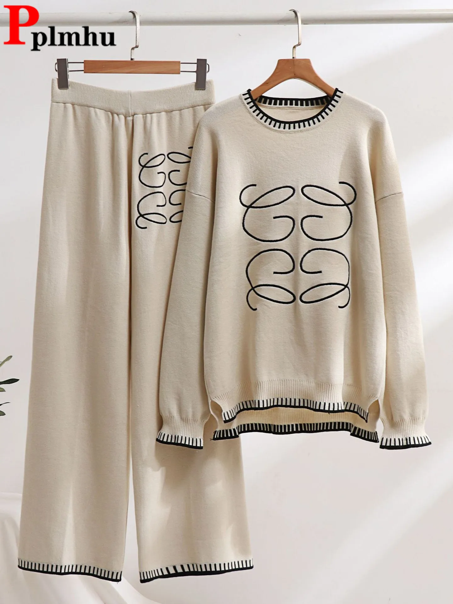 Корейский дизайн вязаный комплект из 2 предметов повседневная трикотажная