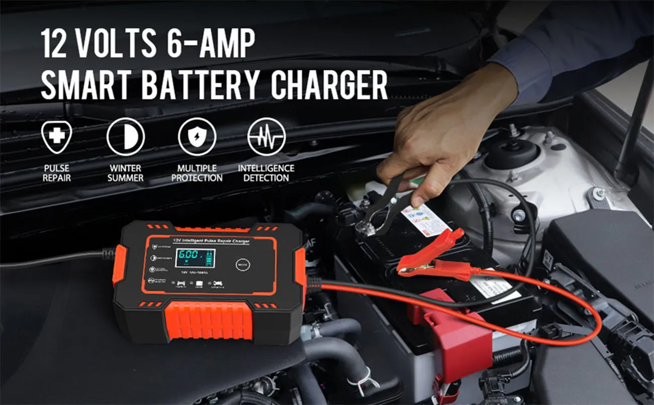 

12V 6A Smart Battery Charger Maintainer Fast Charging Trickle Charger for Car Boat Lawn Mower Marine Sealed Lead Acid Battery
