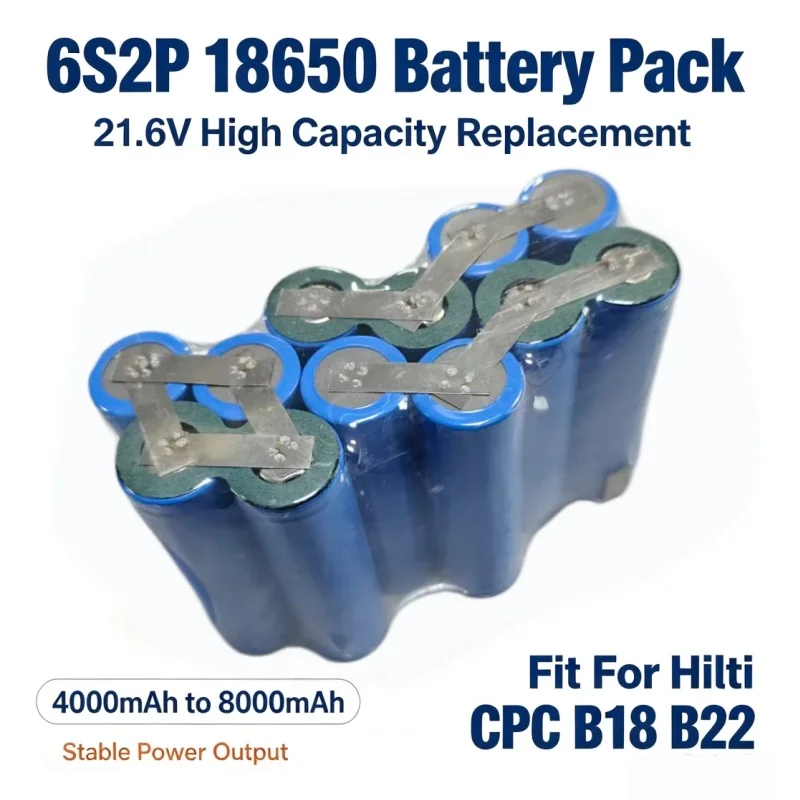 Фото Сменный литиевый аккумуляторный блок для Hilti 21.6V 6S2P 18650 ячеек 4000‑8000 мАч, совместимый с CPC B18 B22 18‑A SFH 22‑A 1800‑A22 SID 22‑A №1
