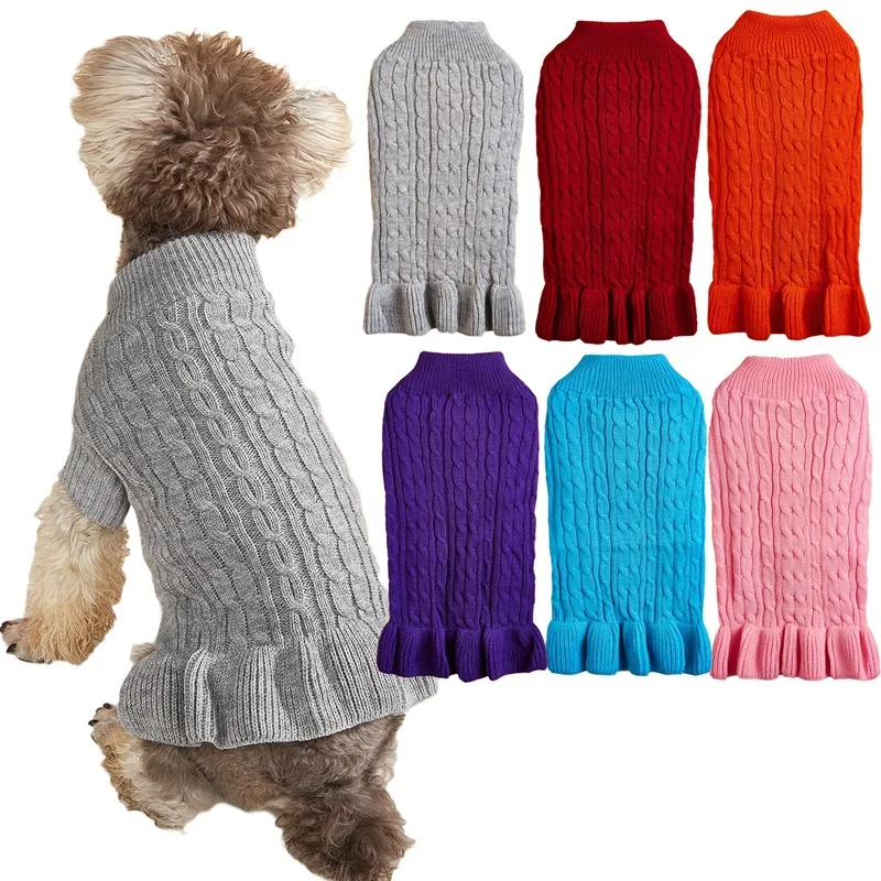 Pet Solid Color Sweater Dress Dog Christmas Clothes for Small Dogs Puppy Cat Clothes Pet Costume Puppy Supplies