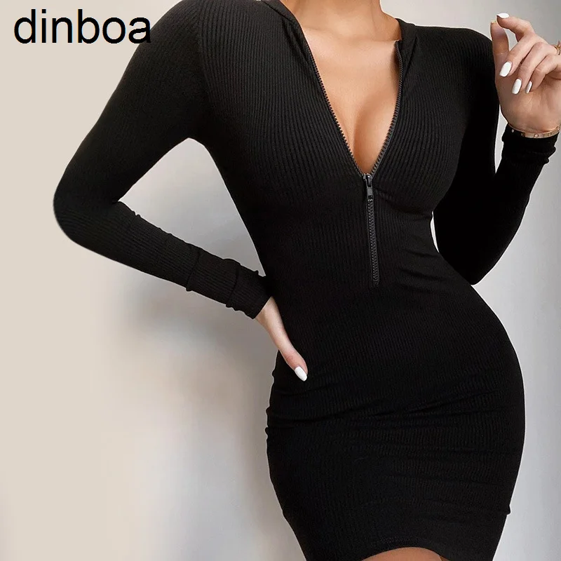 

Chic Knit Rib Half Zipper Body Con Minidress Women Casual O-neck Slim Fit Short Dress 2022spring Autumn Outfits Femme Sexy Dress