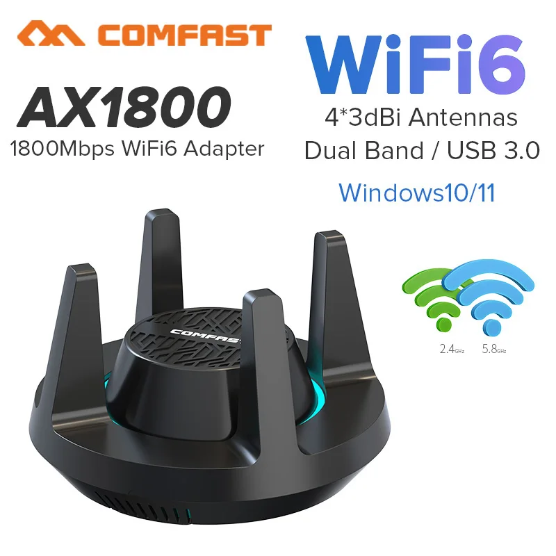 Wifi 6 USB адаптер беспроводной WI-Fi ключ 1800 Мбит/с 2 * 2dBi антенна сетевая карта 5G/2 4 ГГц AX