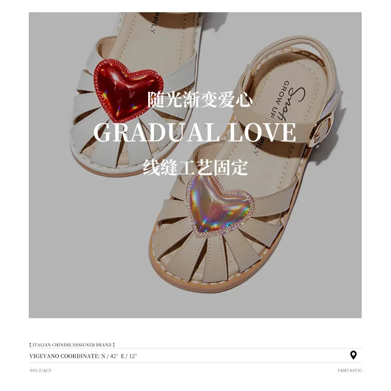 Летние детские сандалии для маленьких девочек повседневная обувь с сердечками