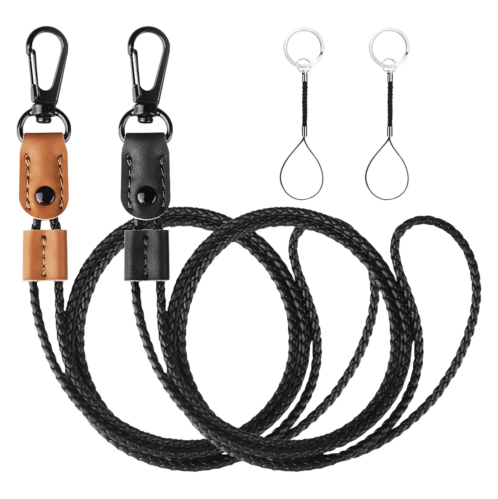 

2 Pcs Braided Leather Badge Lanyards for ID Badges Holders Keys Long Strap Neck Lanyard Keychain for Men,Women A